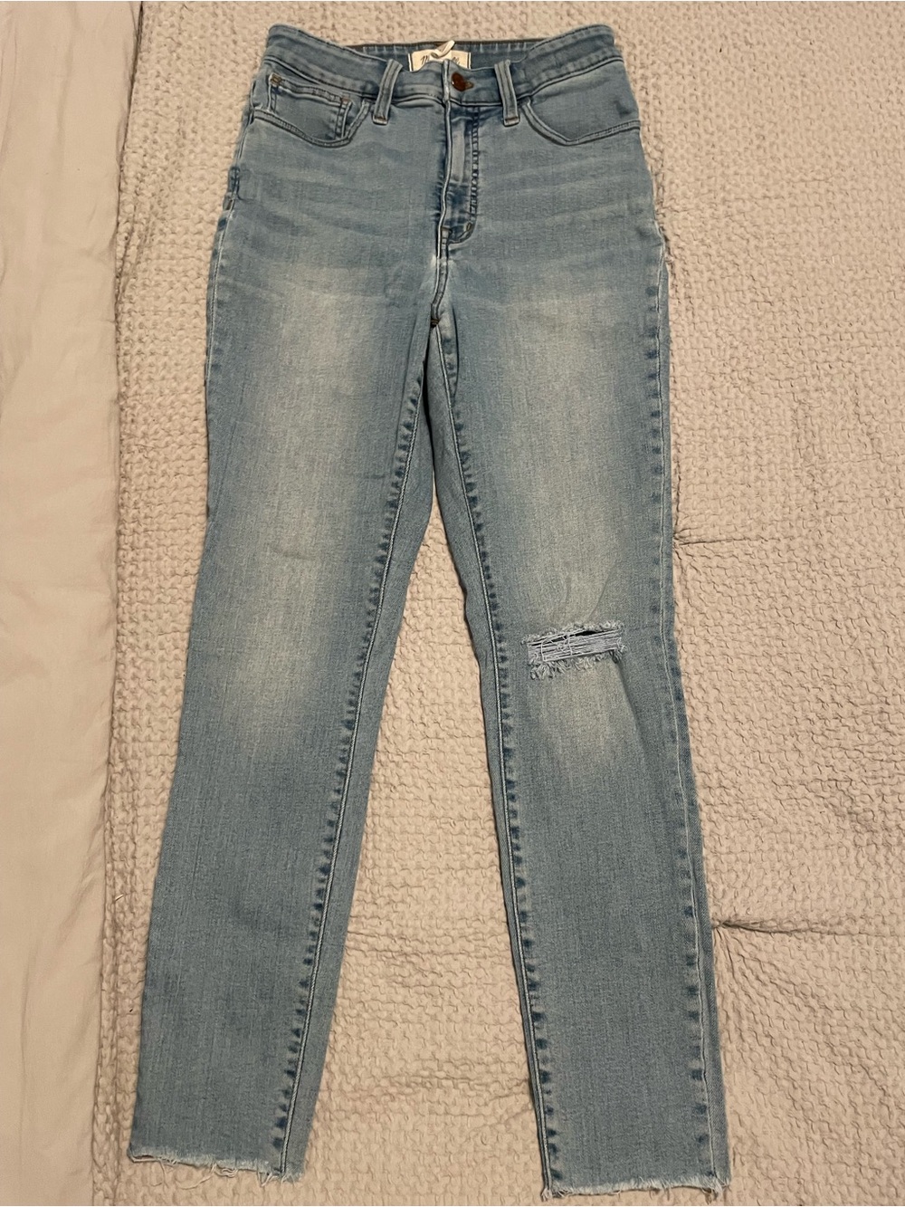 Madewell Light Blue High-Rise Skinny Jeans with Knee Distress